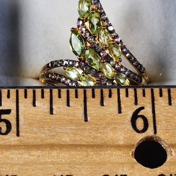 Natural Arizona Peridot & Brown Zircon bypass ring in Yellow Gold/925SS sz 9 3ct - Picture 2 of 5